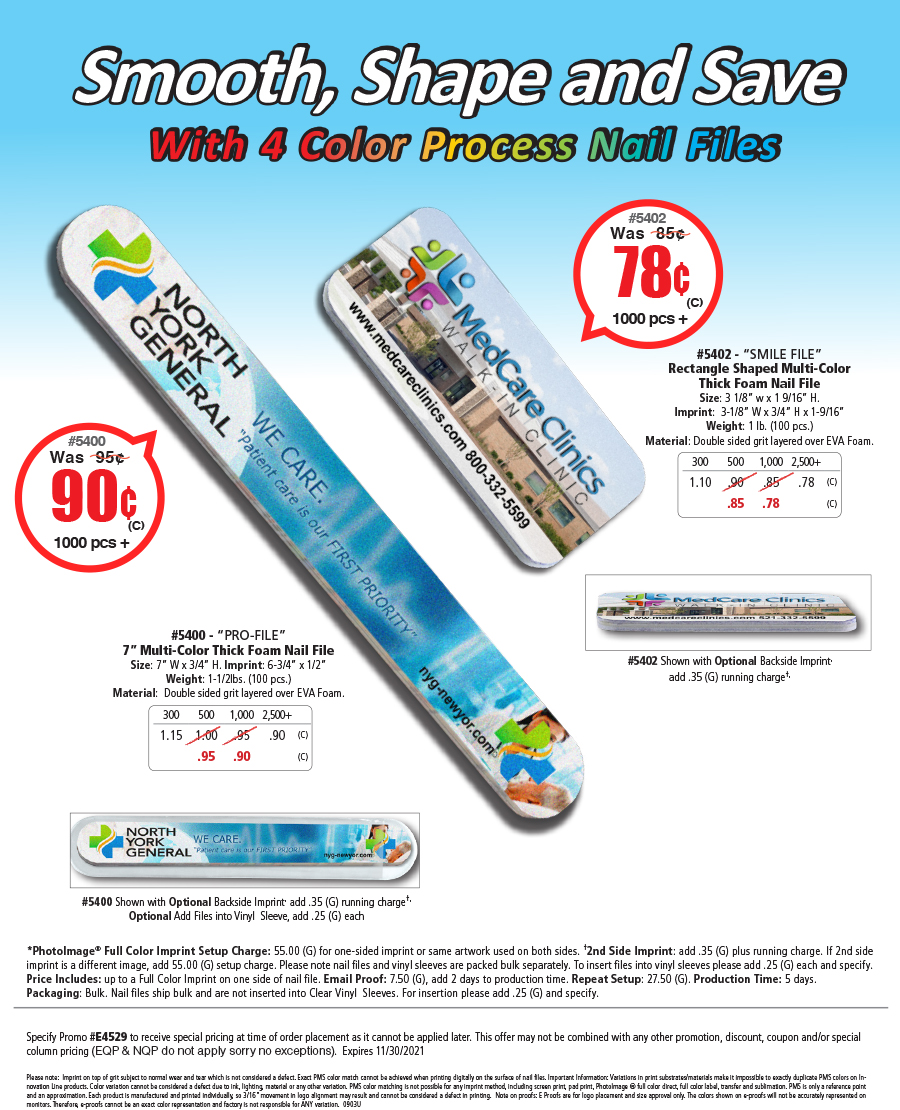 5400 5402 4 Color Process Nail Files