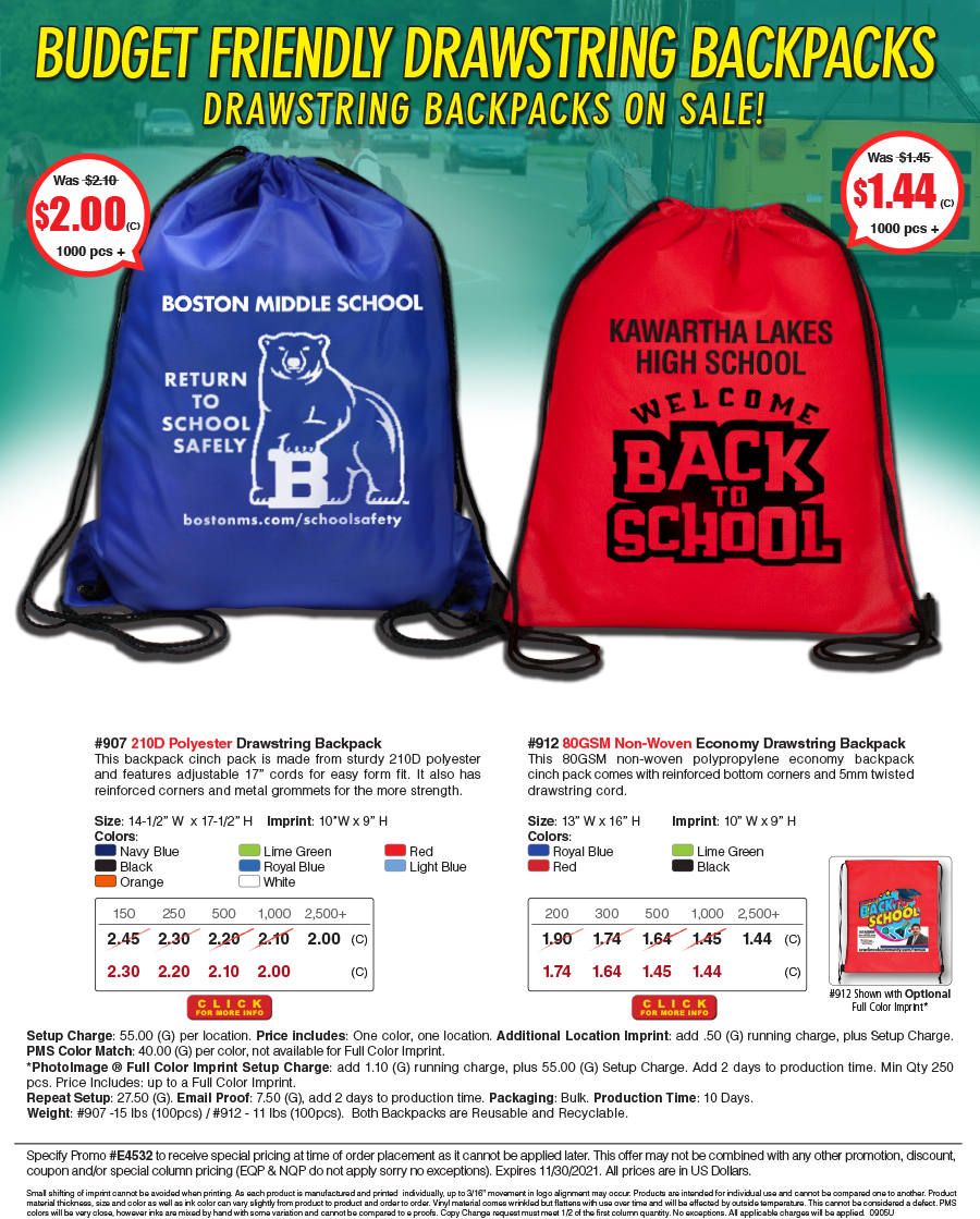 907 912 Polyester and Non-Woven Cinch Pack Backpack