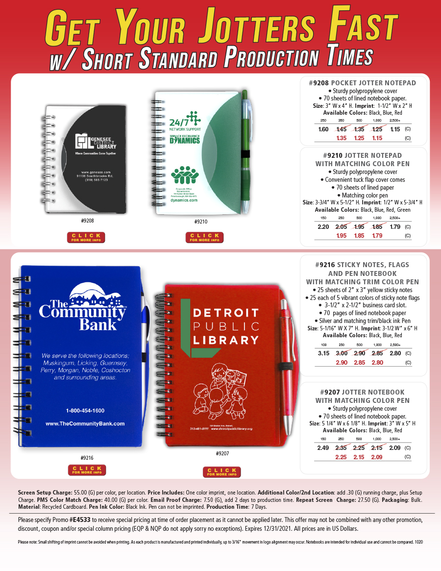 9207 9208 9210 9216 Jotter Pads