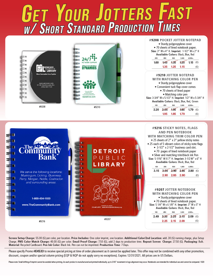 9207 9208 9210 9216 Jotter Pads