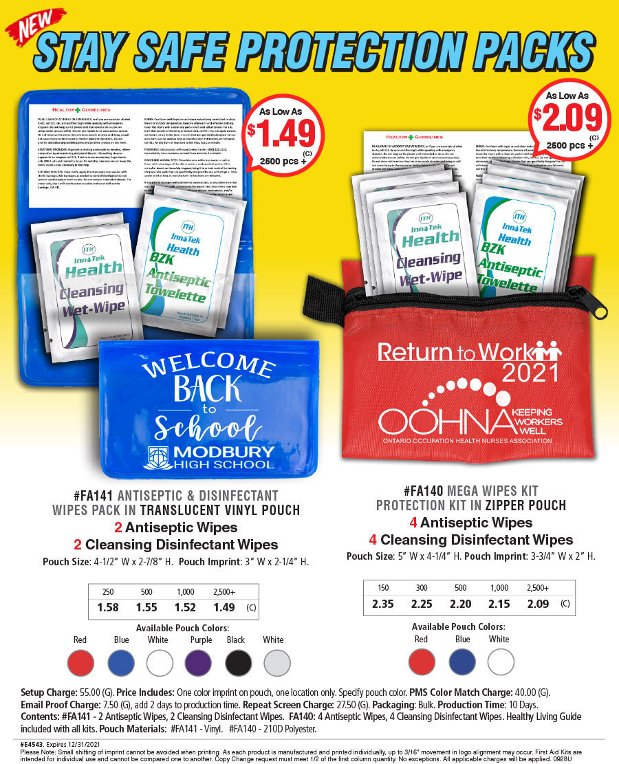 FA140 FA141 Antiseptic and Disinfectant Wipe Pack
