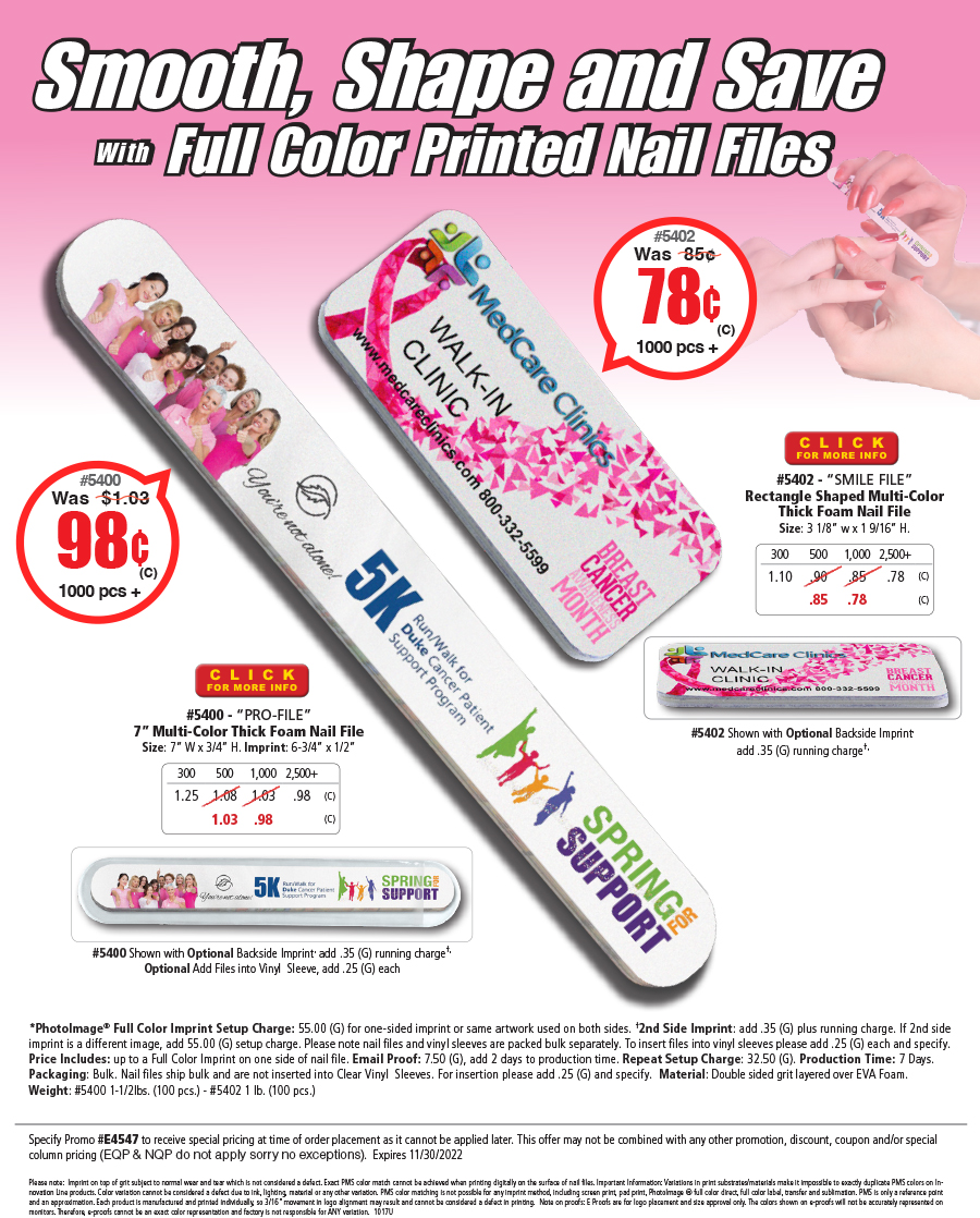 5400 5402 4 Color Process Nail Files