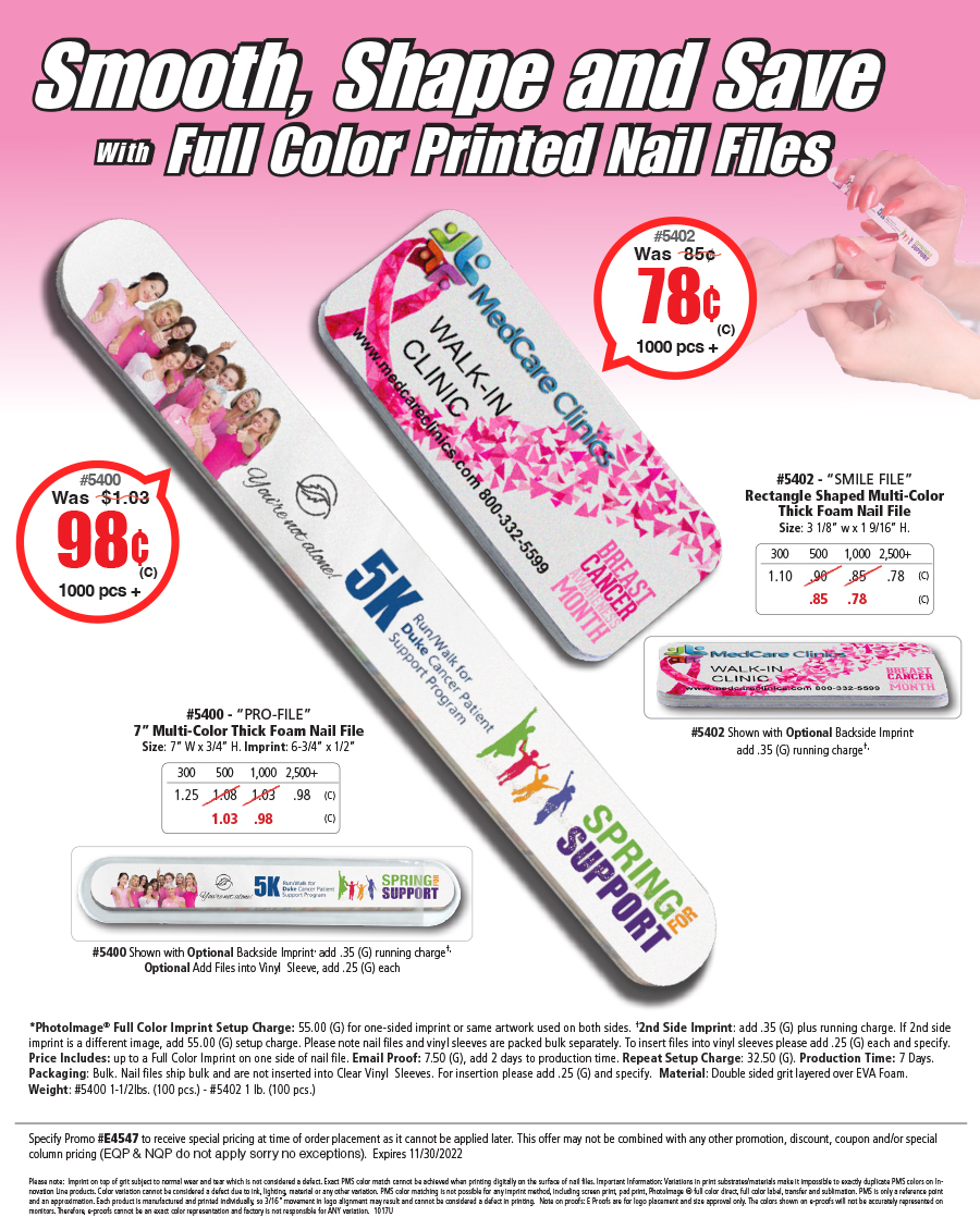 5400 5402 4 Color Process Nail Files