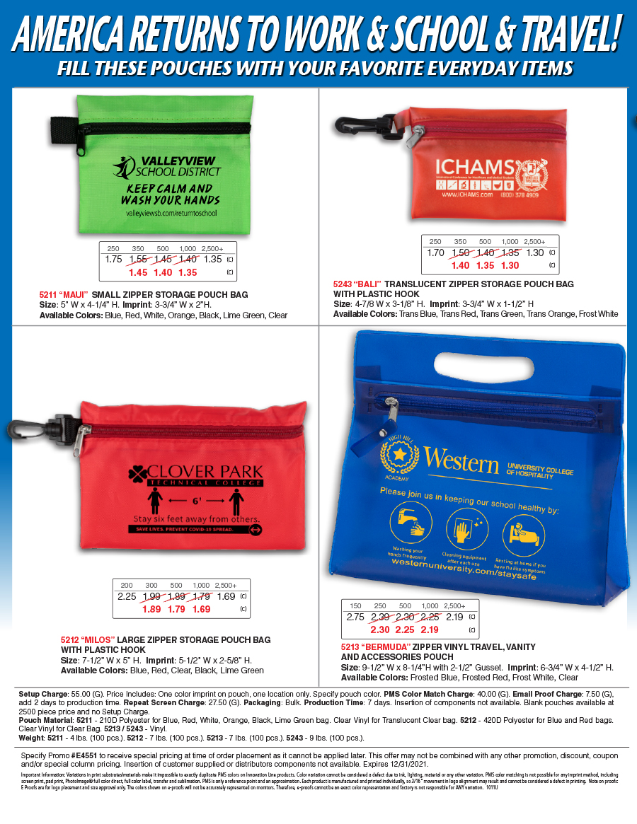 5211 5243 5212 5213 Work, School and Travel Pouches