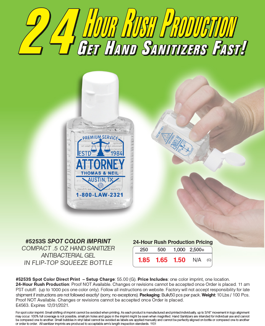 #5253S 5253 Half oz Sanitizer Bottle FLASH SALE