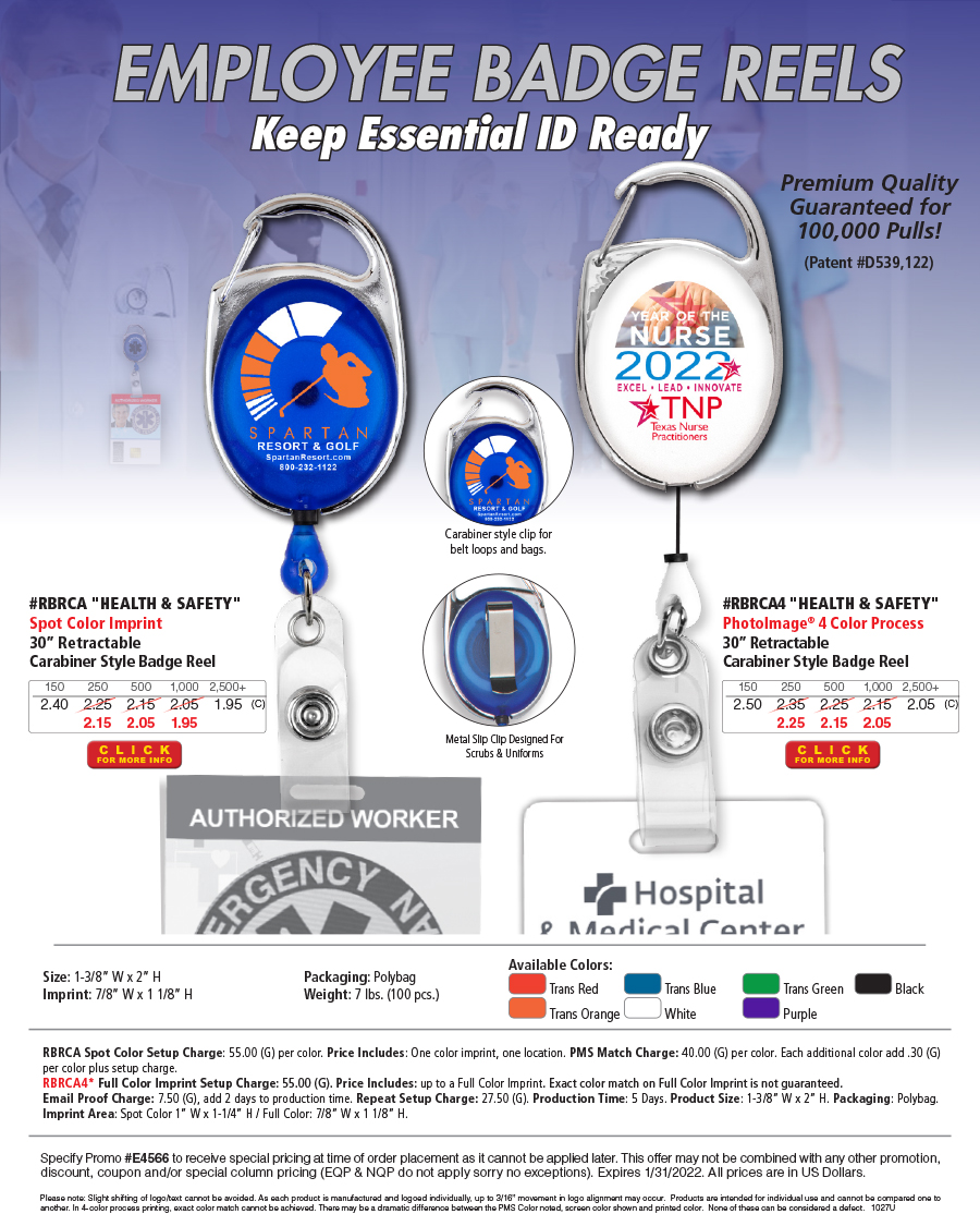 Retractable Carabiner Style Badge Reel