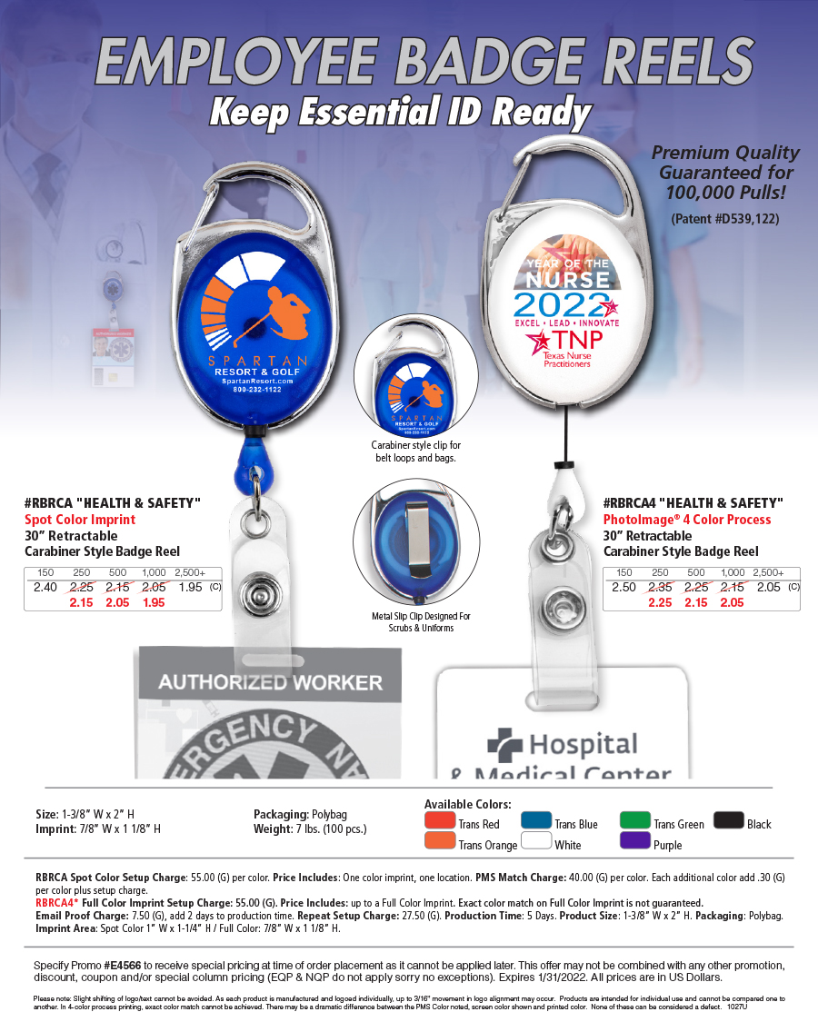 Retractable Carabiner Style Badge Reel