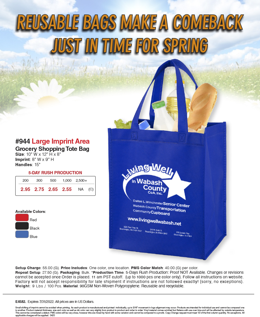 944 Full View Junior Large Imprint Grocery Shopping Tote Bag