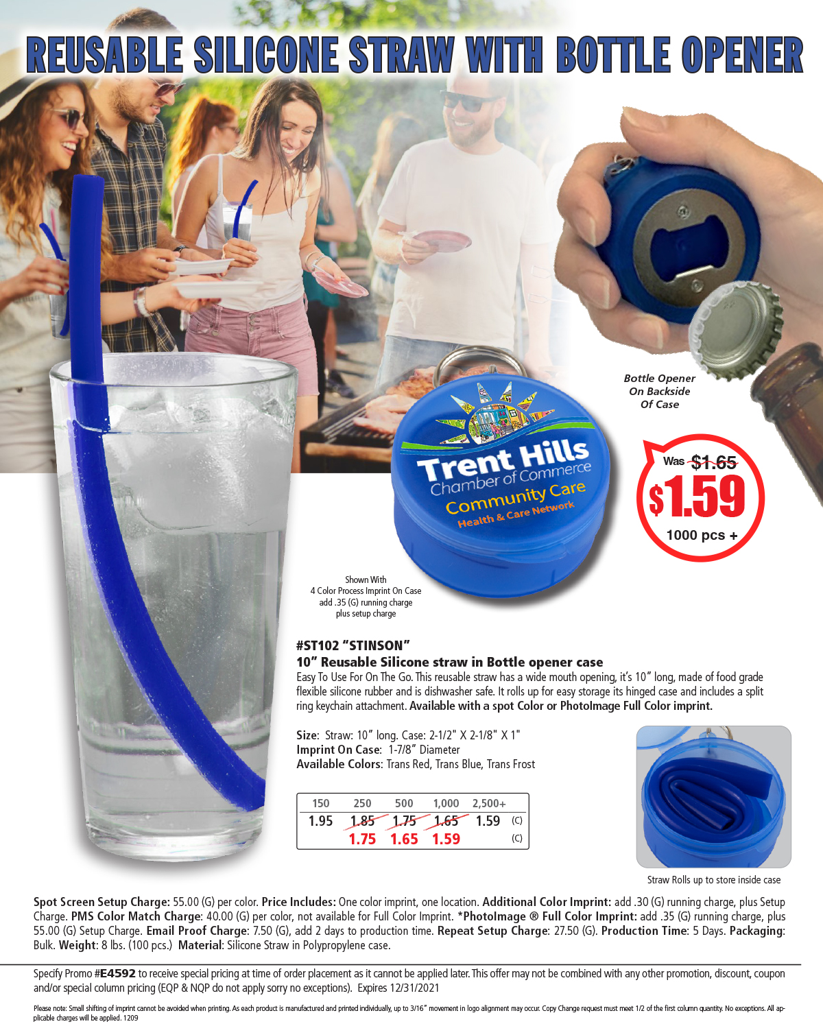 ST102 Stinson - 10 inch Reusable Silicone Straw and Bottle Opener Case