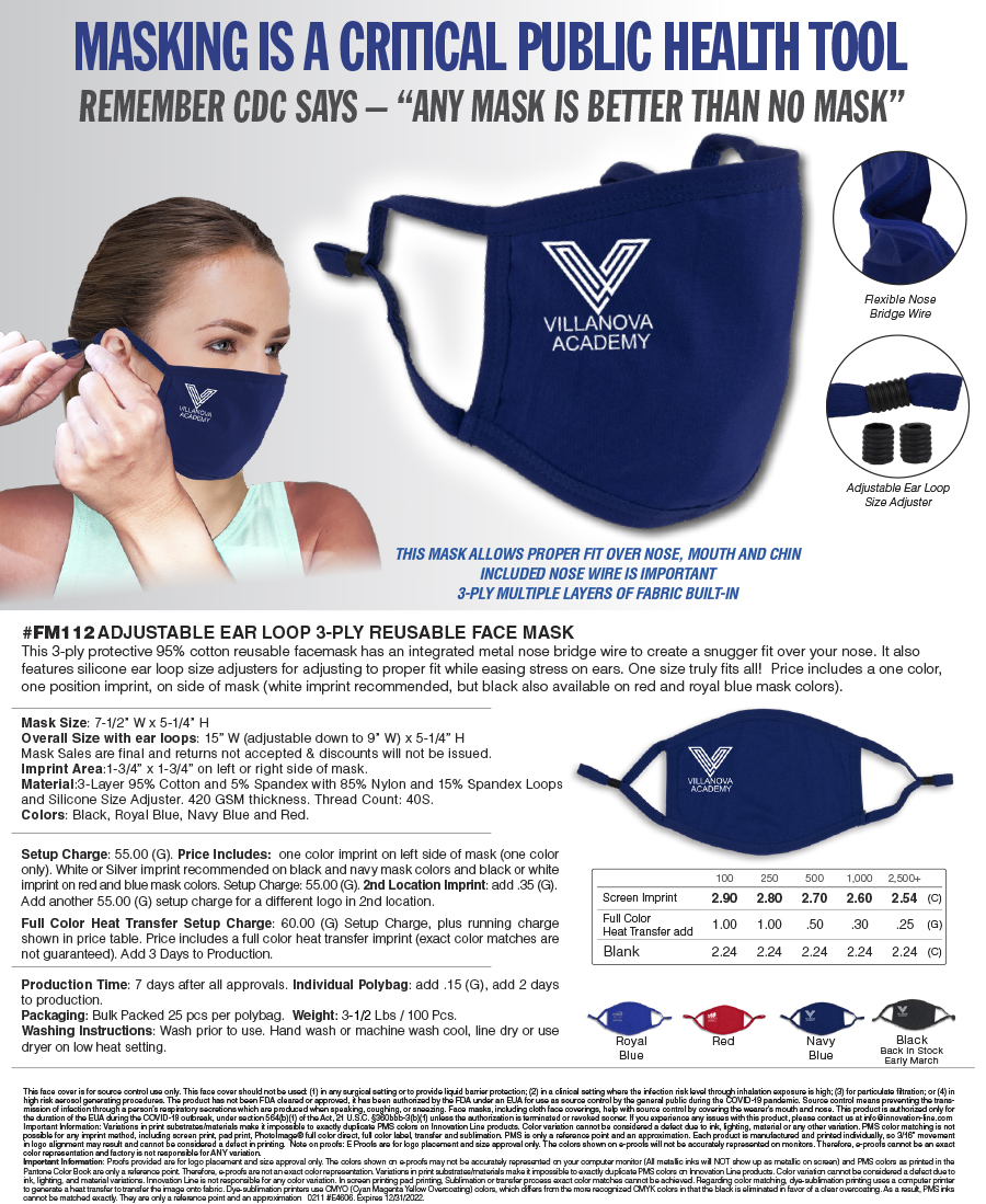 #FM112 Adjustable Ear Loop 3-Ply Reusable Face Mask