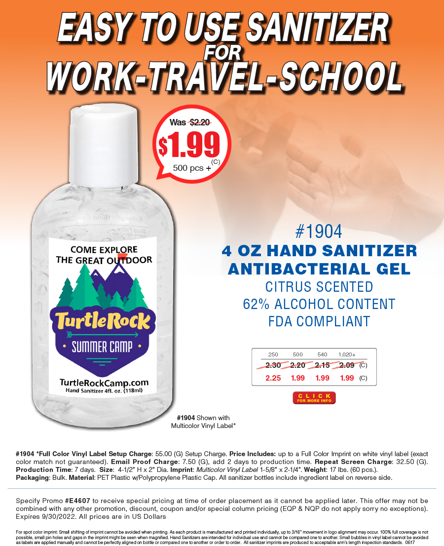 1904 4oz Hand Sanitizer Antibacterial Gel
