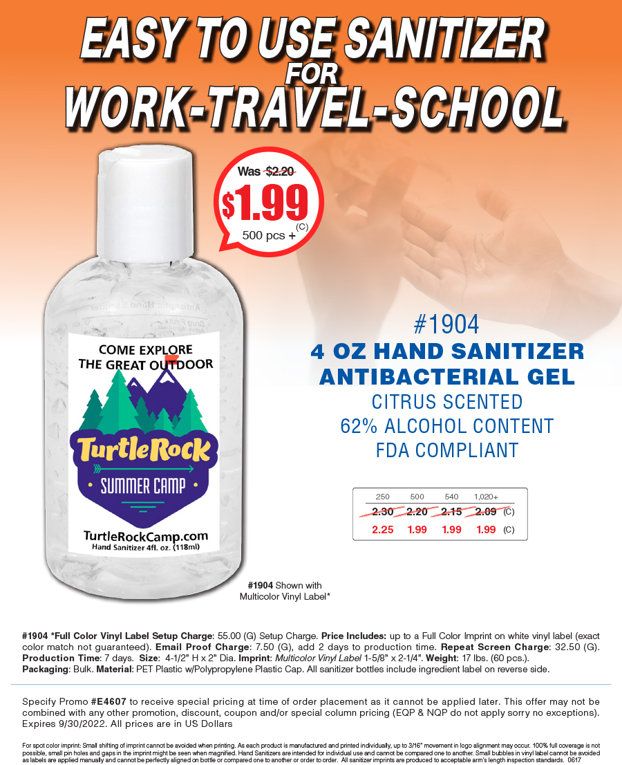 1904 1904S 4oz Hand Sanitizer Antibacterial Gel
