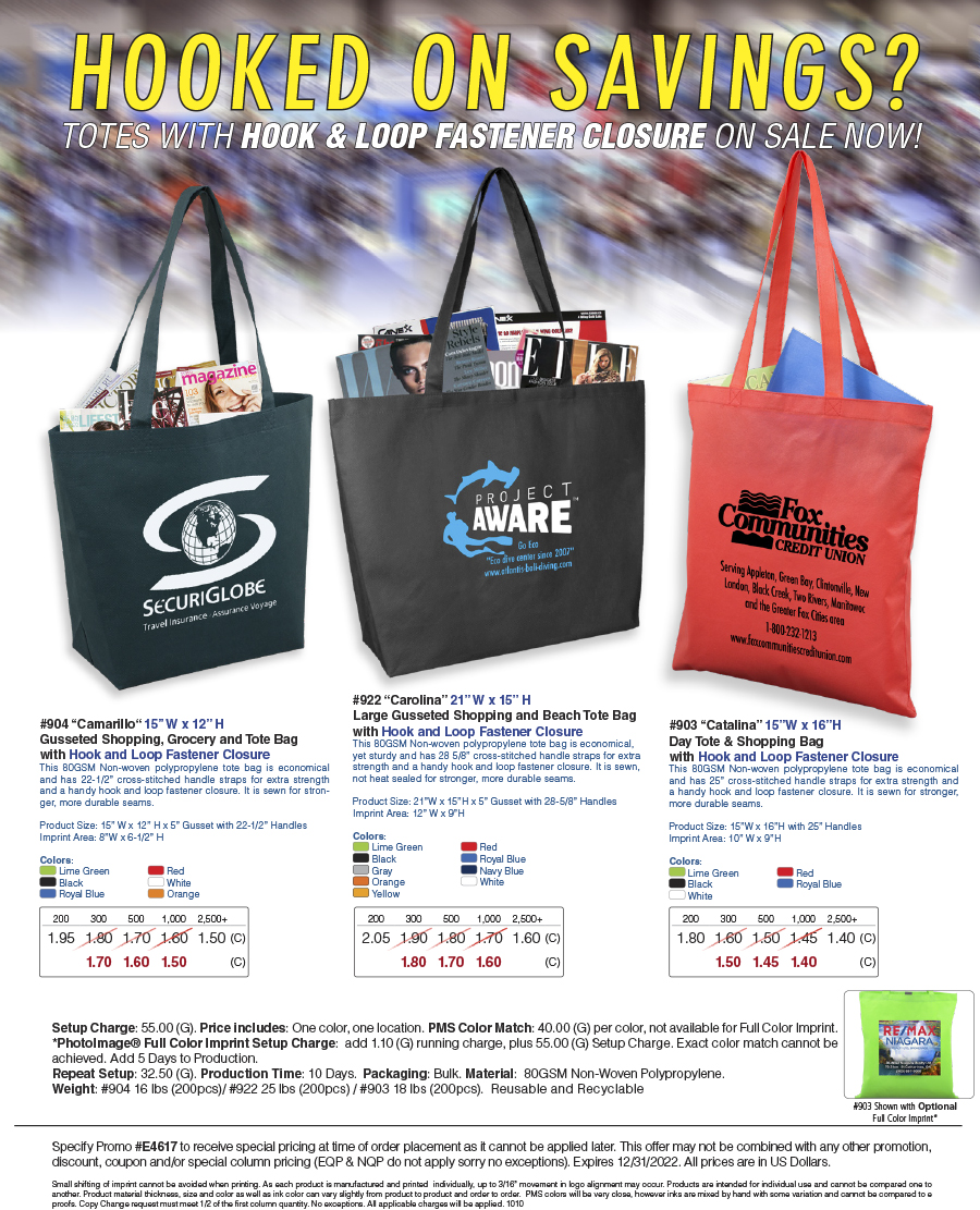 904 922 903 Shopping Tote Bag with Hook and Loop Fastener