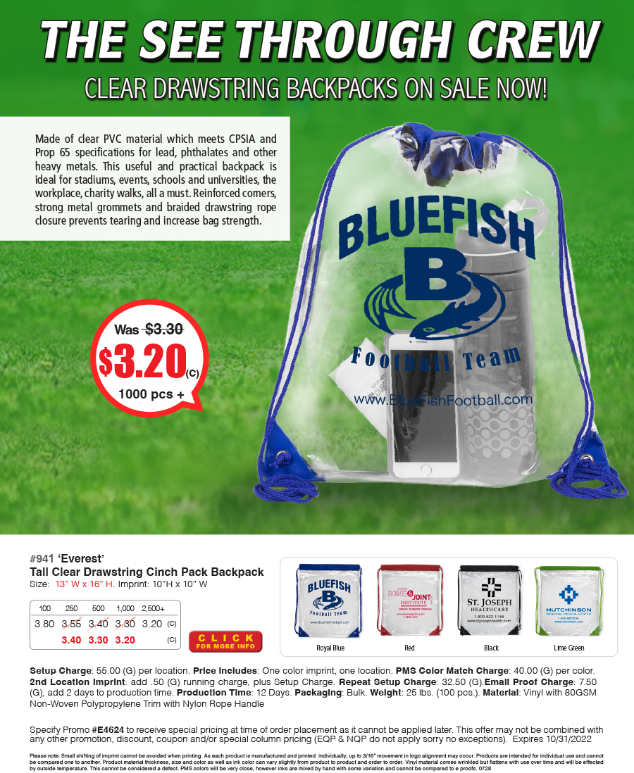 E4624 941 Clear Drawstring Cinch Pack Backpack