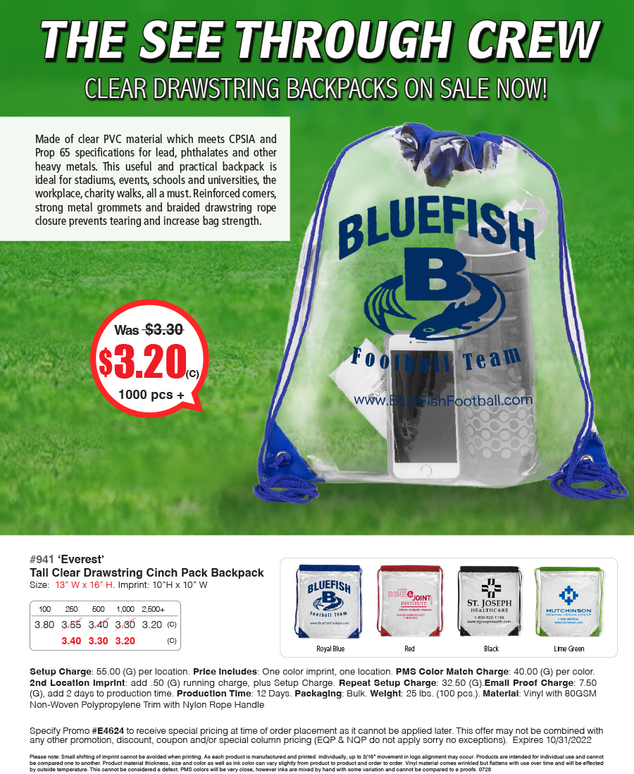 E4624 941 Clear Drawstring Cinch Pack Backpack