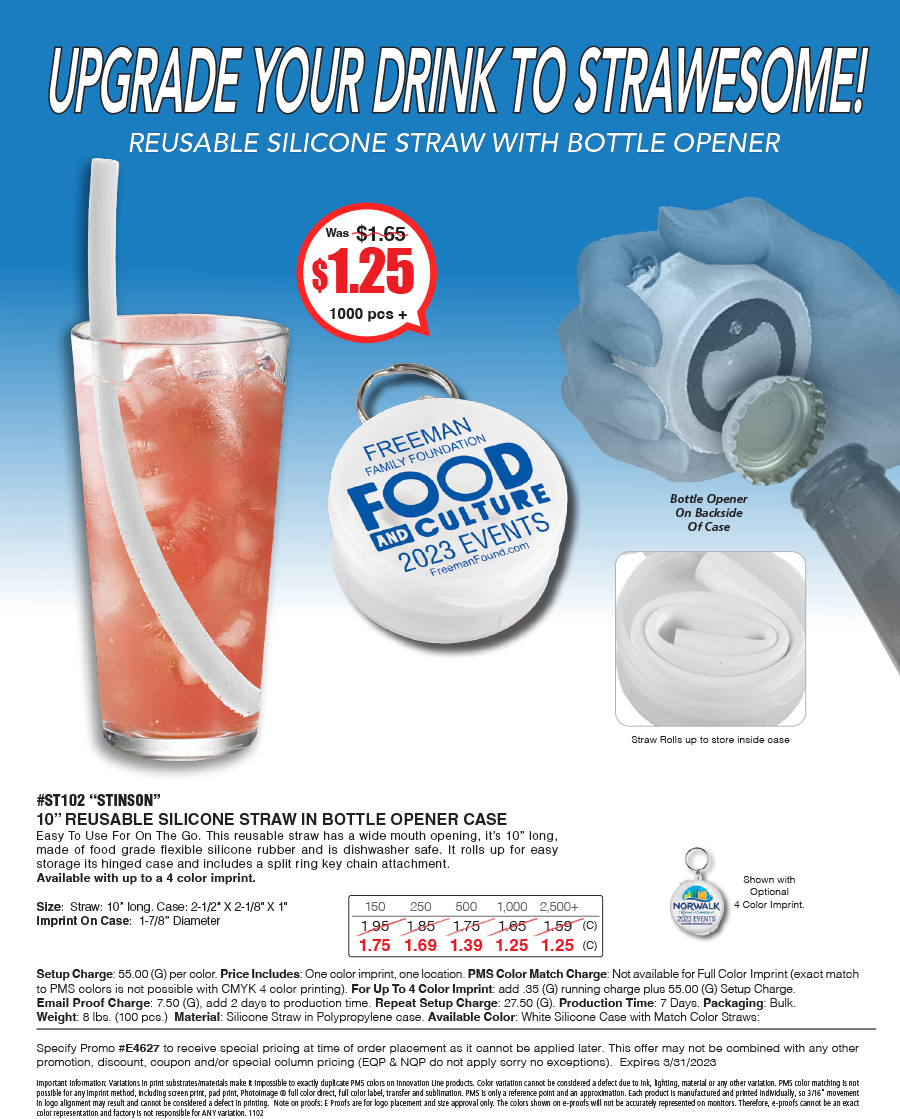 ST102 Stinson - 10 inch Reusable Silicone Straw and Bottle Opener Case