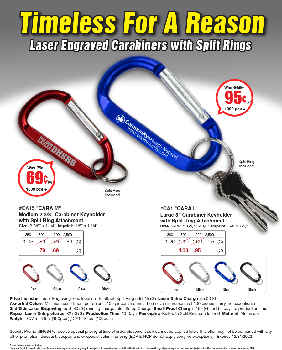 CA1 CA15 Laser Engraved Carabiners with Split Rings