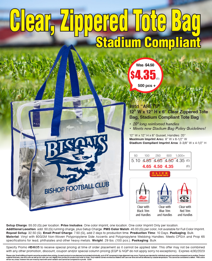 #951 Zippered Clear Stadium Tote