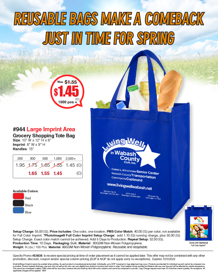 944 Full View Junior Large Imprint Grocery Shopping Tote Bag