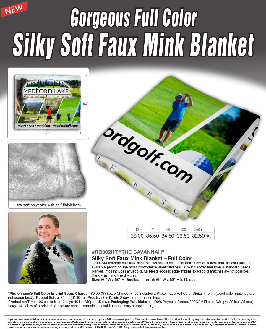 #RB302HT - The Savannah -  Silky Soft Faux Mink Blanket � Full Color