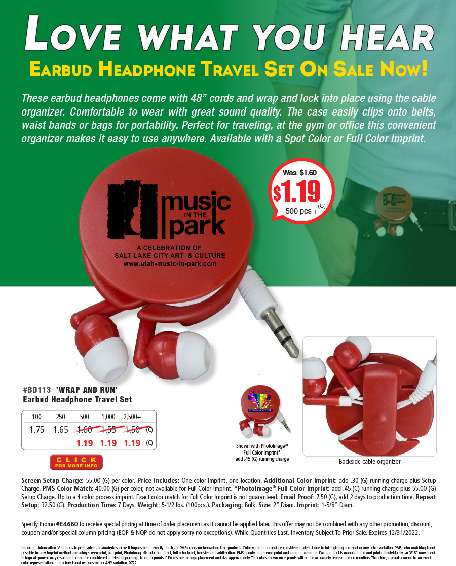 BD113 Wrap and Run Earbud Headphone Travel Set