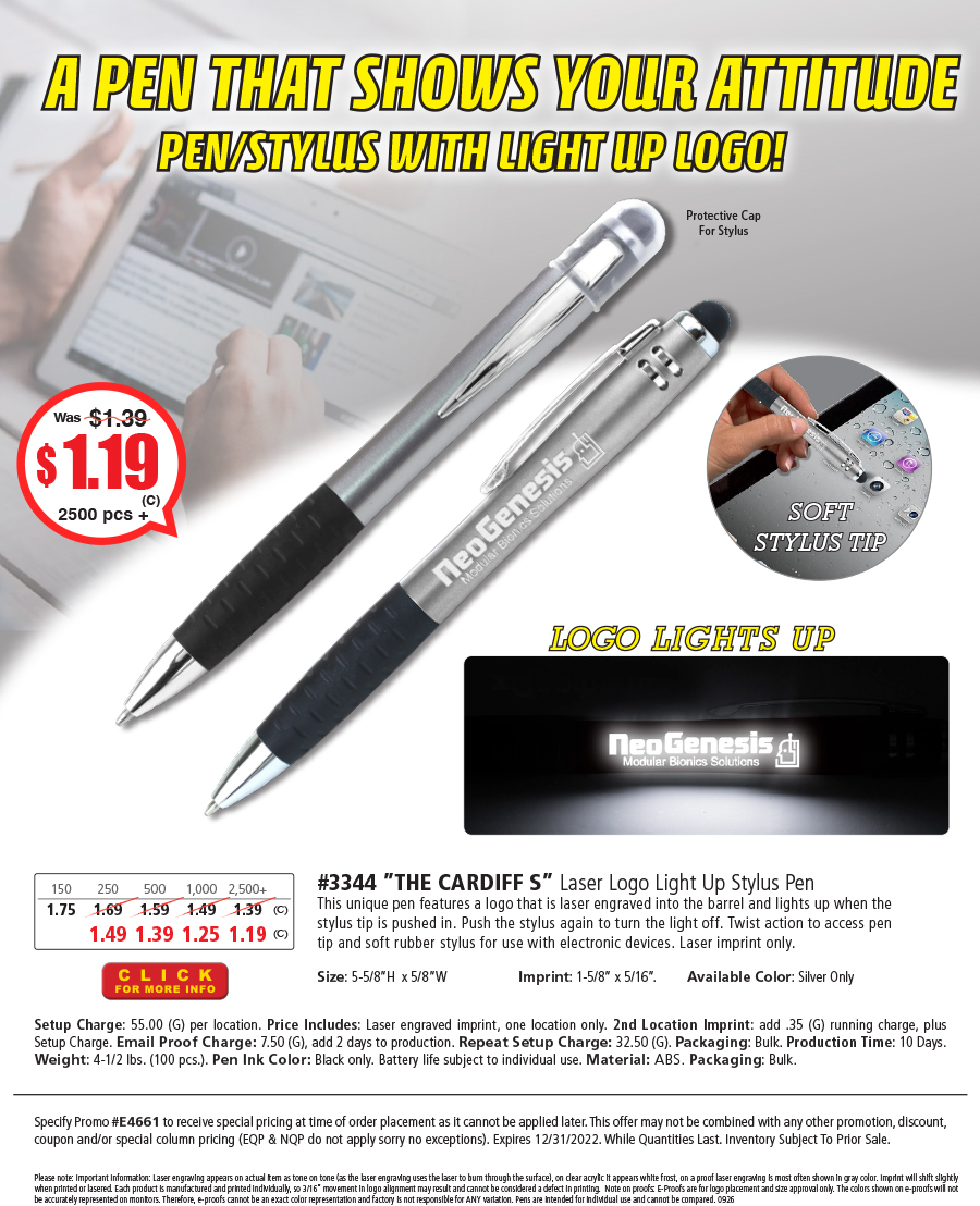 3344 The CARDIFF S - Laser Light Up Stylus Pen
