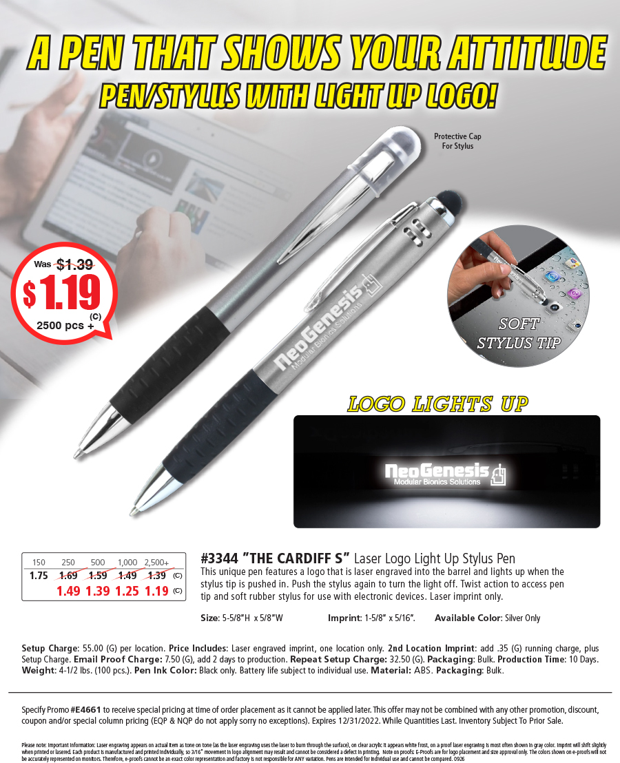 3344 The CARDIFF S - Laser Light Up Stylus Pen