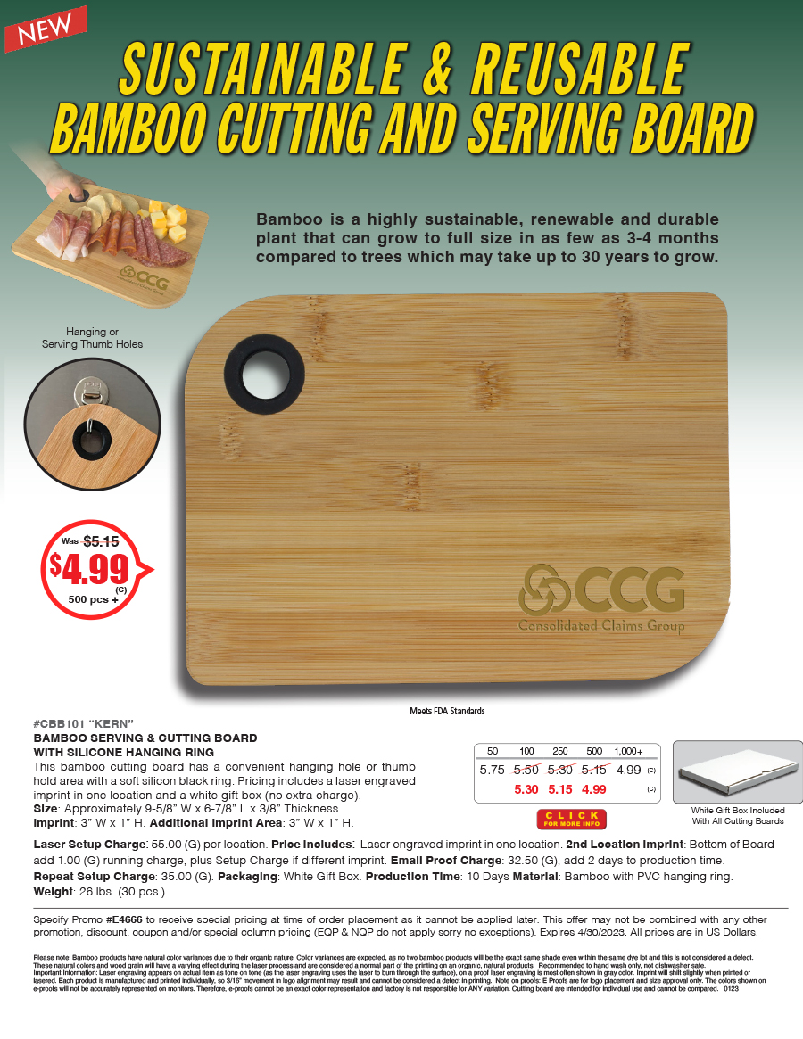 CBB101 Bamboo Serving & Cutting Board with Silicone Hanging Ring