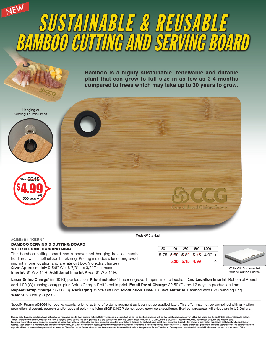 CBB101 Bamboo Serving & Cutting Board with Silicone Hanging Ring