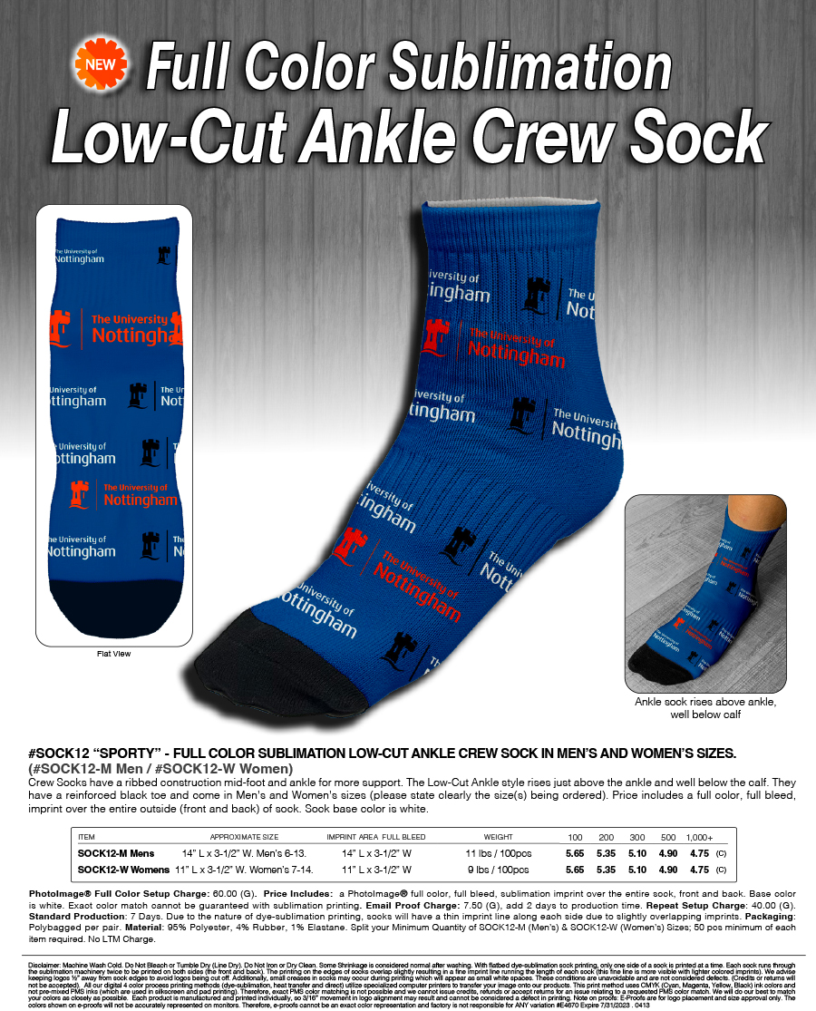 SPORTY - Full Color Sublimation - Low-Cut Ankle Crew Sock
