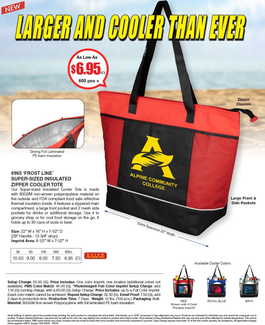 965 Frost Line -  Super-Sized Insulated Zipper Cooler Tote