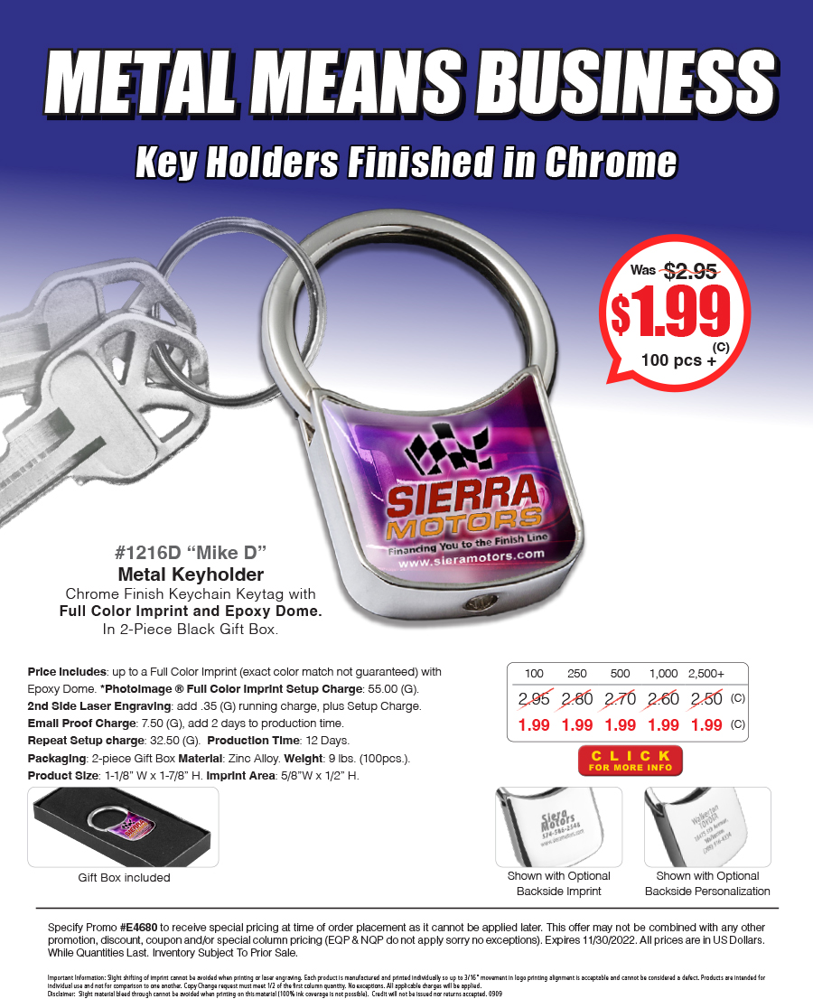 1216D Chrome Finish Keychain Keytag with Full Color Imprint and Epoxy Dome