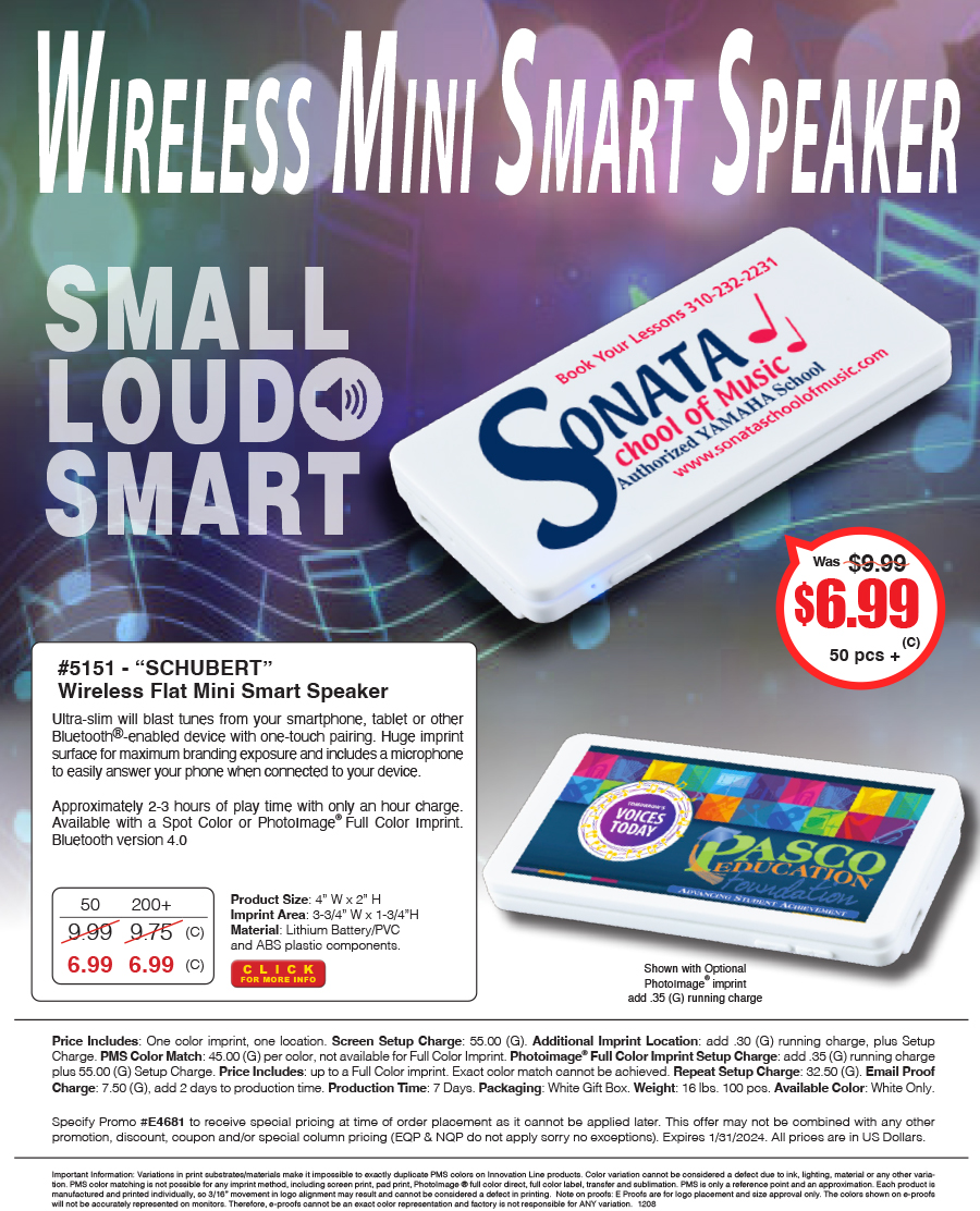 5151 Schubert - Wireless Flat Mini Smart Speaker