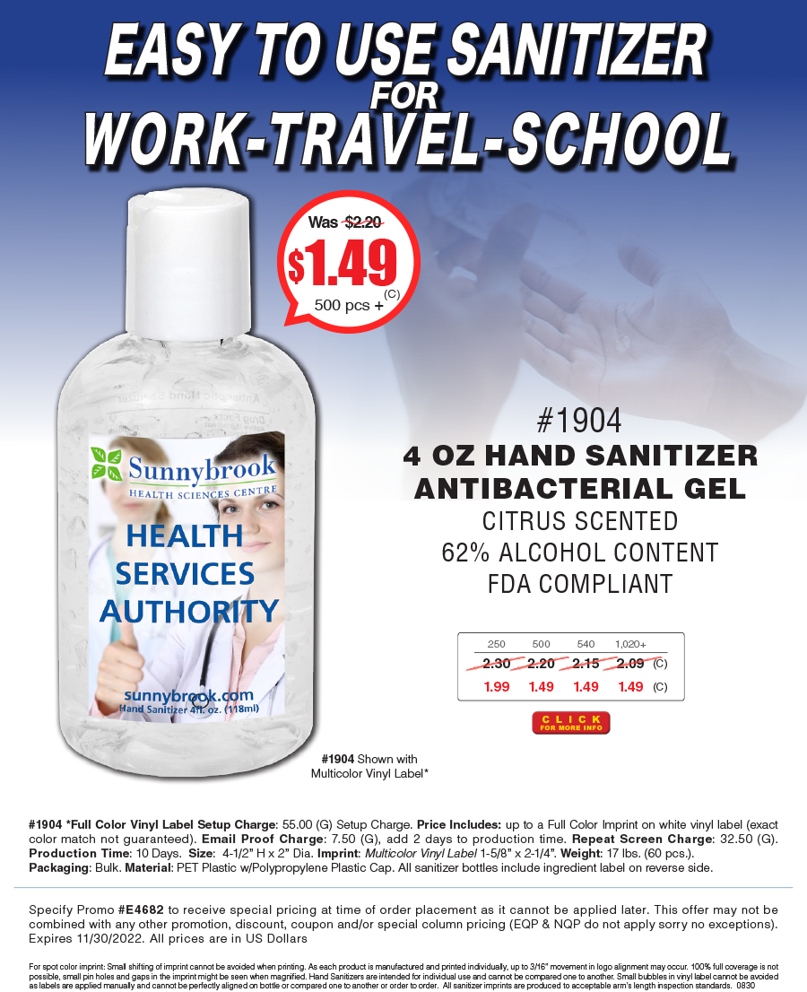 1904 4oz Hand Sanitizer Antibacterial Gel