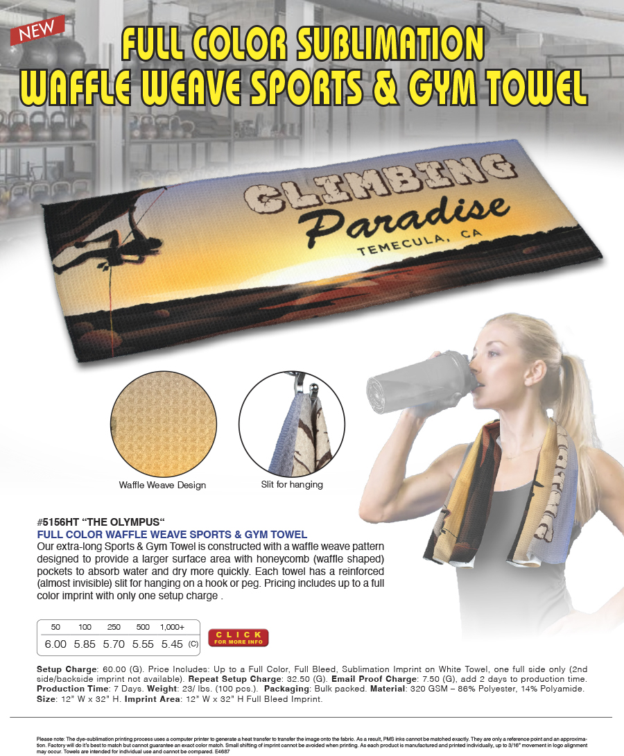 5156HT The Olympus - FULL COLOR Waffle Weave SPORTS & GYM Towel