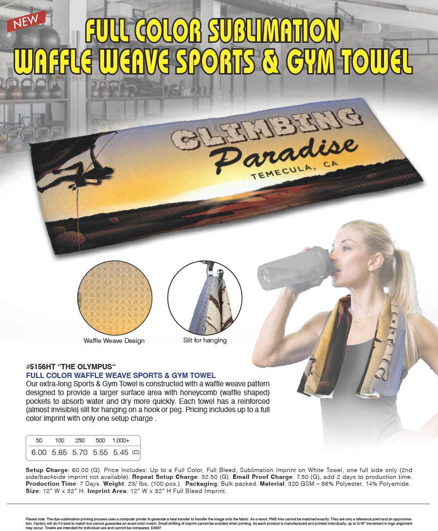 5156HT The Olympus - FULL COLOR Waffle Weave SPORTS & GYM Towel