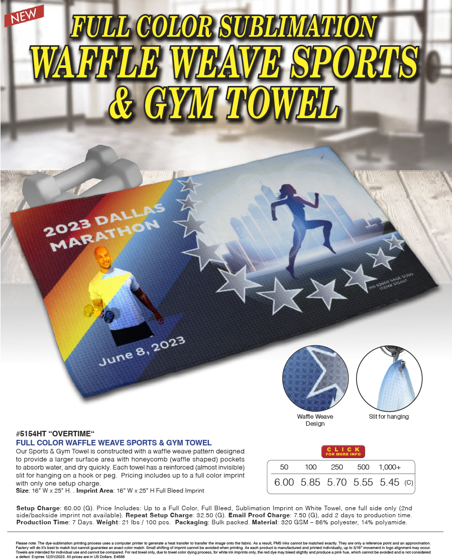 5154HT OVERTIME - FULL COLOR Waffle weave SPORTS & GYM Towel