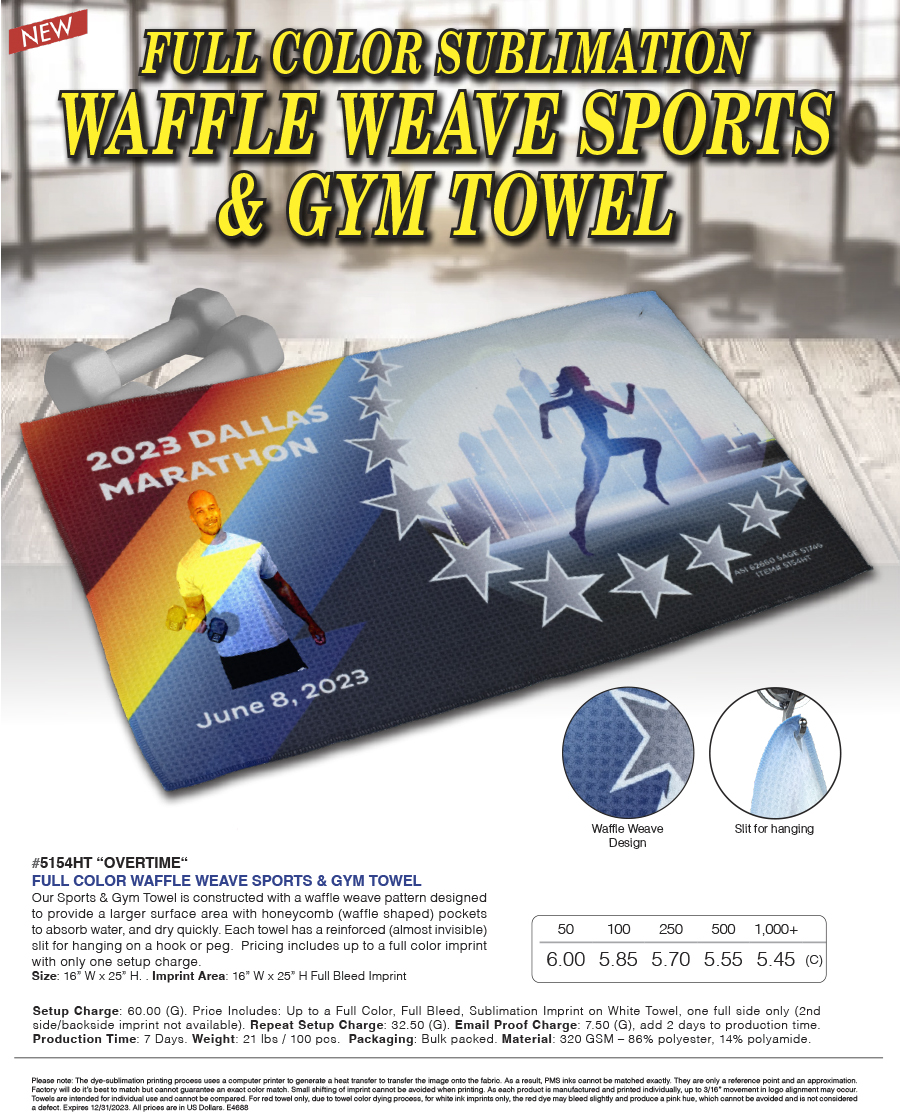 5154HT OVERTIME - FULL COLOR Waffle weave SPORTS & GYM Towel