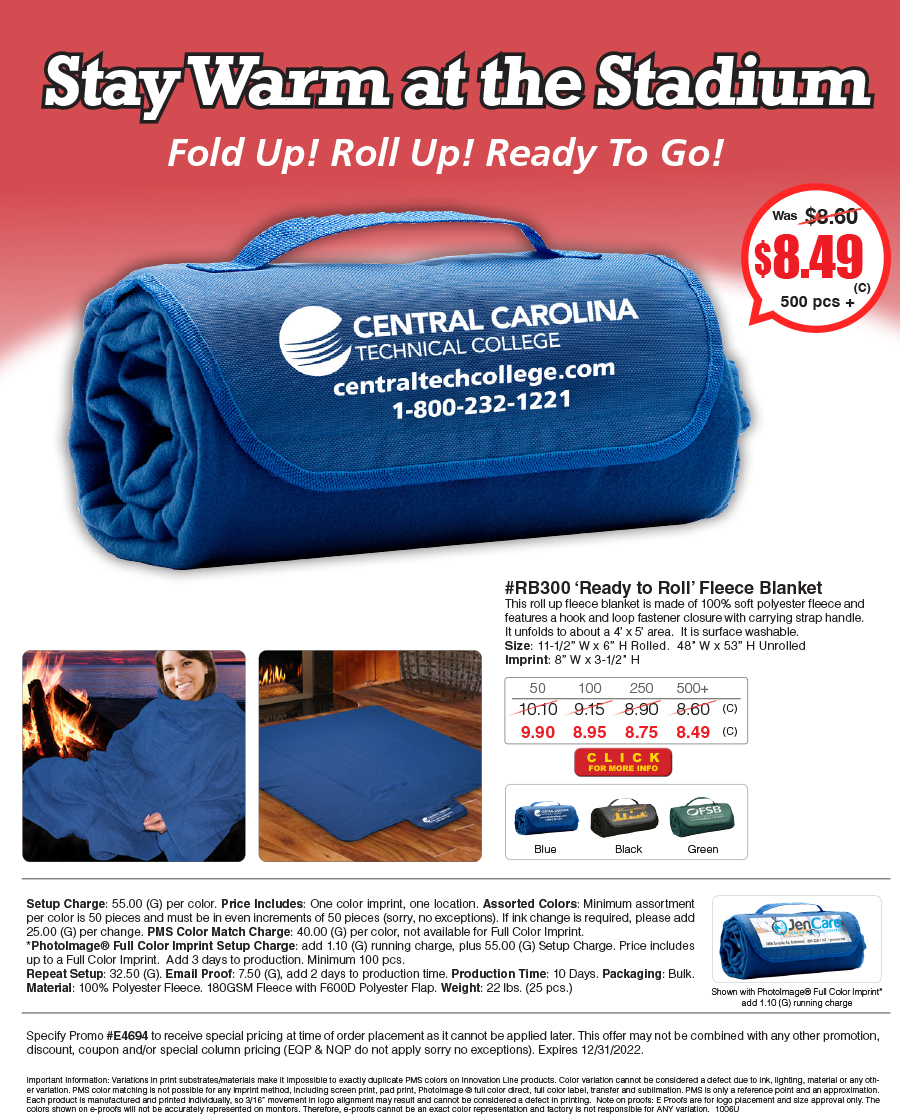 RB300 Ready to Roll Fleece Blanket