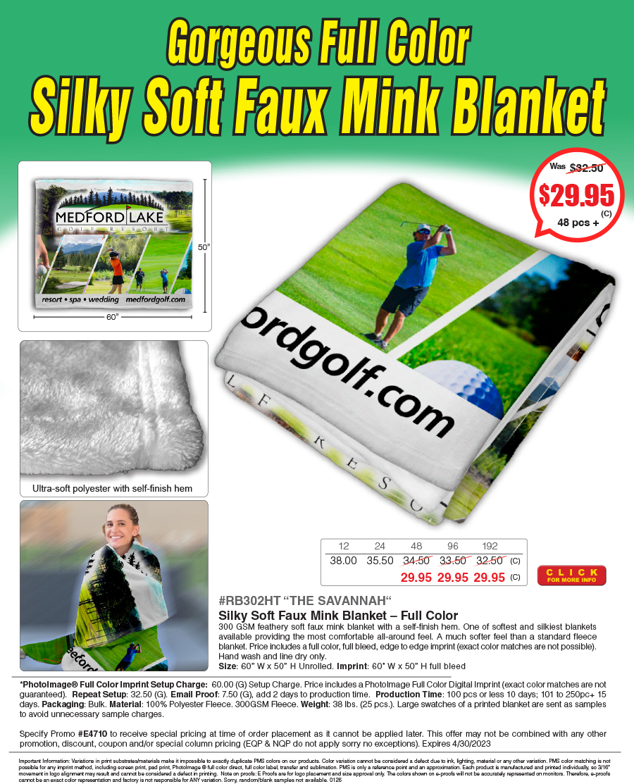 #RB302HT - The Savannah -  Silky Soft Faux Mink Blanket  Full Color