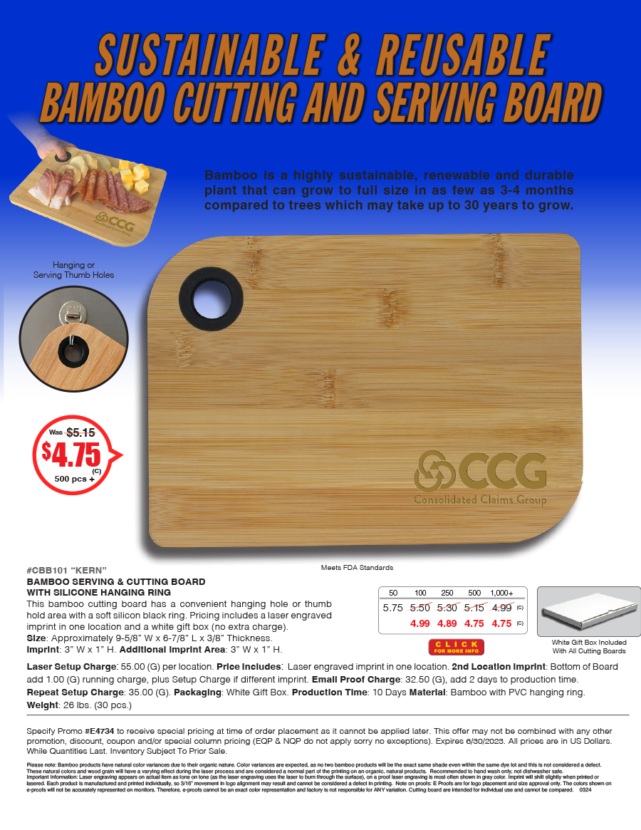 CBB101 Bamboo Serving & Cutting Board with Silicone Hanging Ring