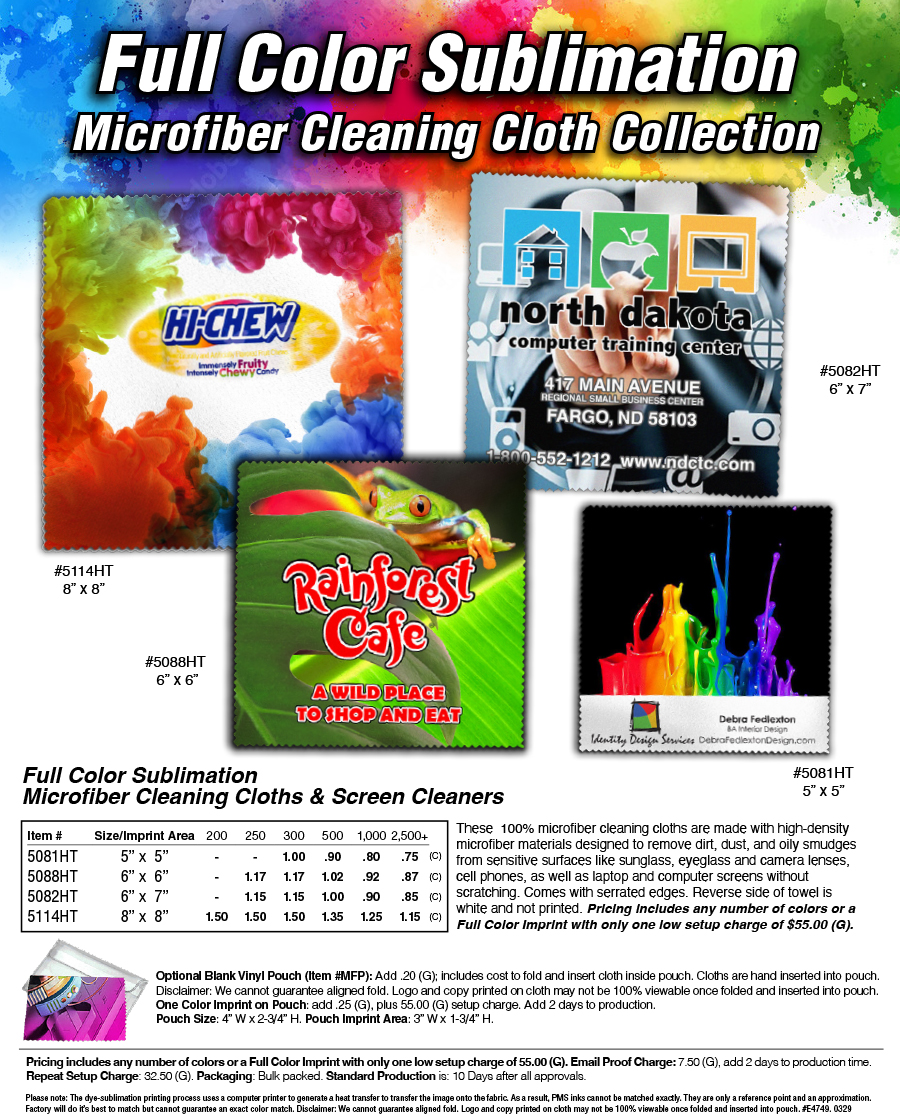 5081HT 5088HT 5082HT 5114HT Full Color Sublimation Cleaning Cloths & Screen Cleaner 

