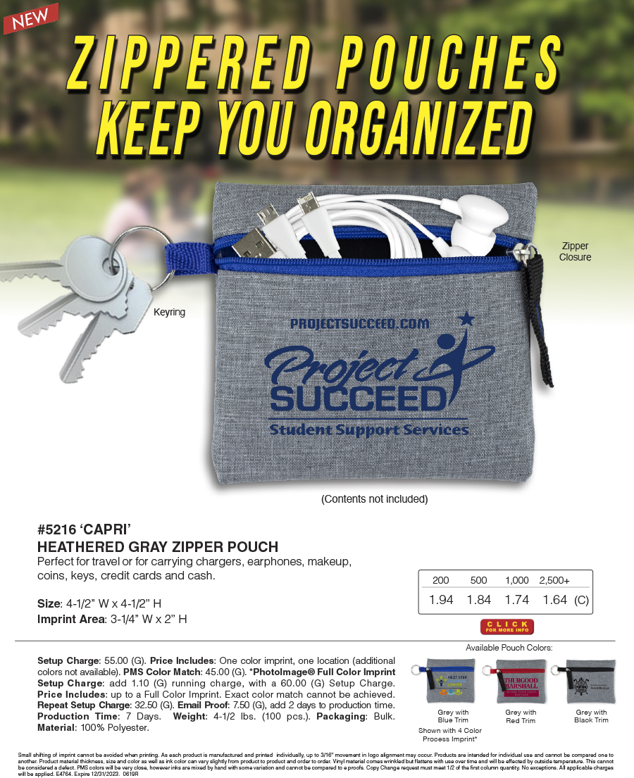 5216 CAPRI - Heathered GRAY Zipper Pouch  