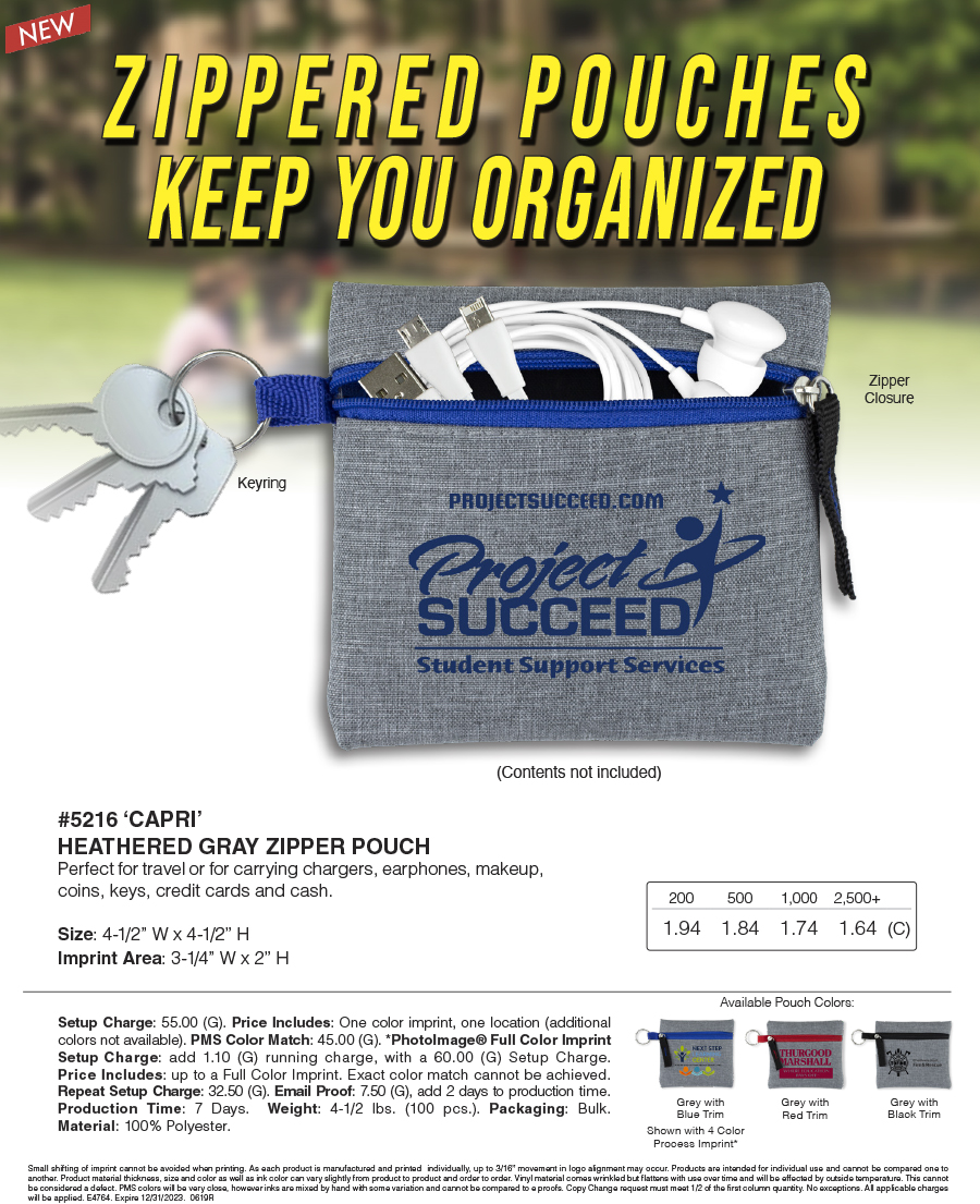 5216 CAPRI - Heathered GRAY Zipper Pouch  