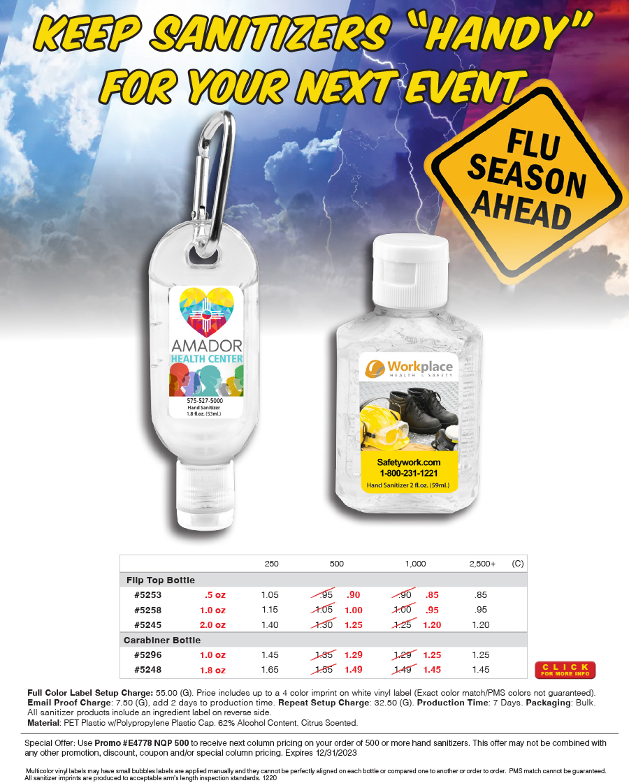 #4 Color 1 oz Sanitizer Antibacterial Gel in Flip-Top Bottle with Carabiner