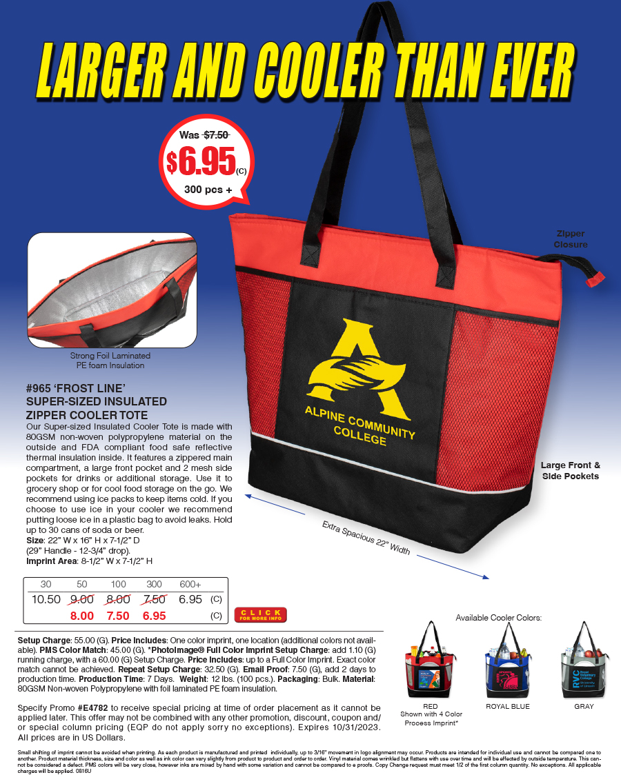 965 Frost Line -  Super-Sized Insulated Zipper Cooler Tote