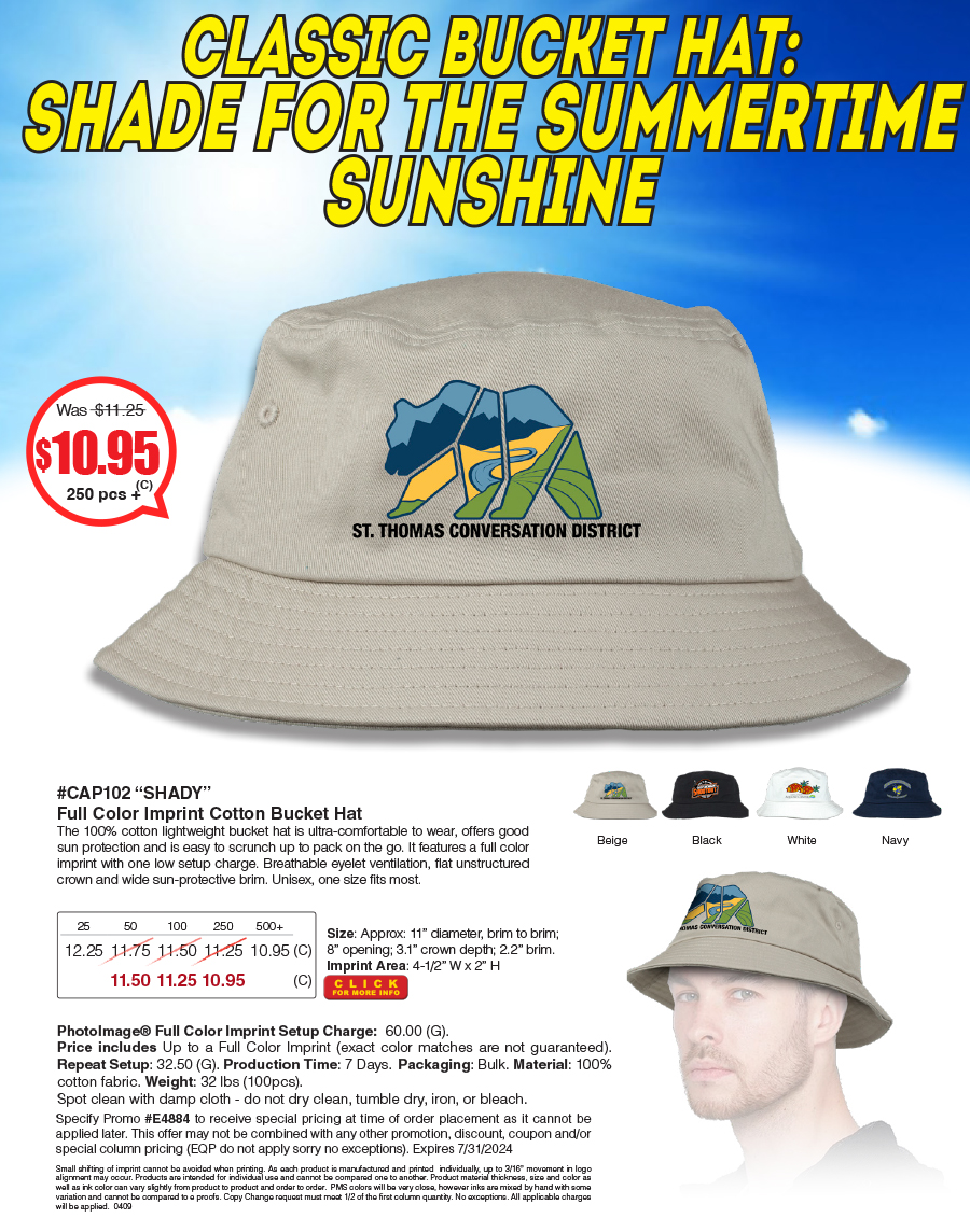 CAP102 SHADY - Full Color Imprint Cotton Bucket Hat