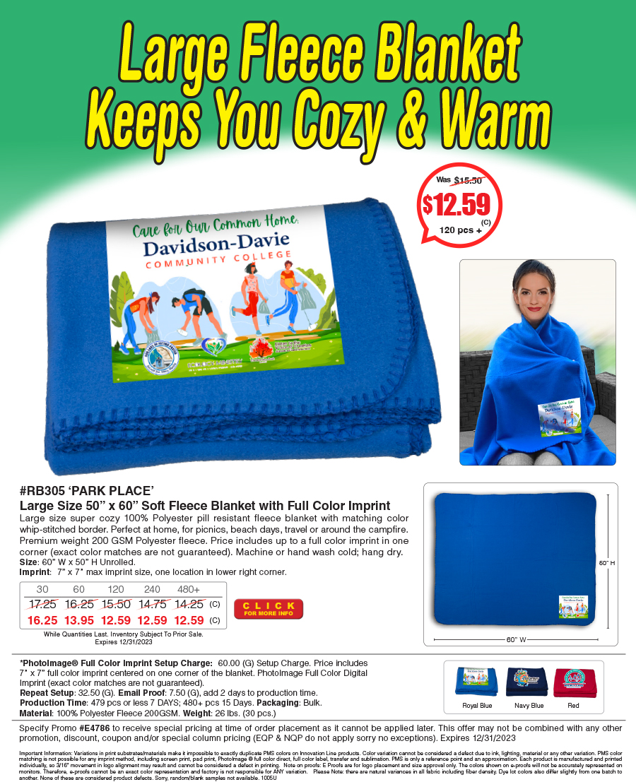 RB305 Large Fleece Blanket with Full Color Imprint