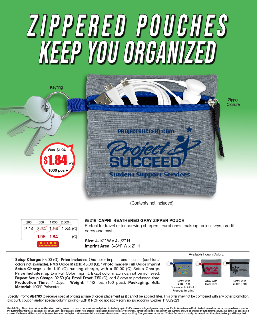 5216 CAPRI - Heathered GRAY Zipper Pouch  