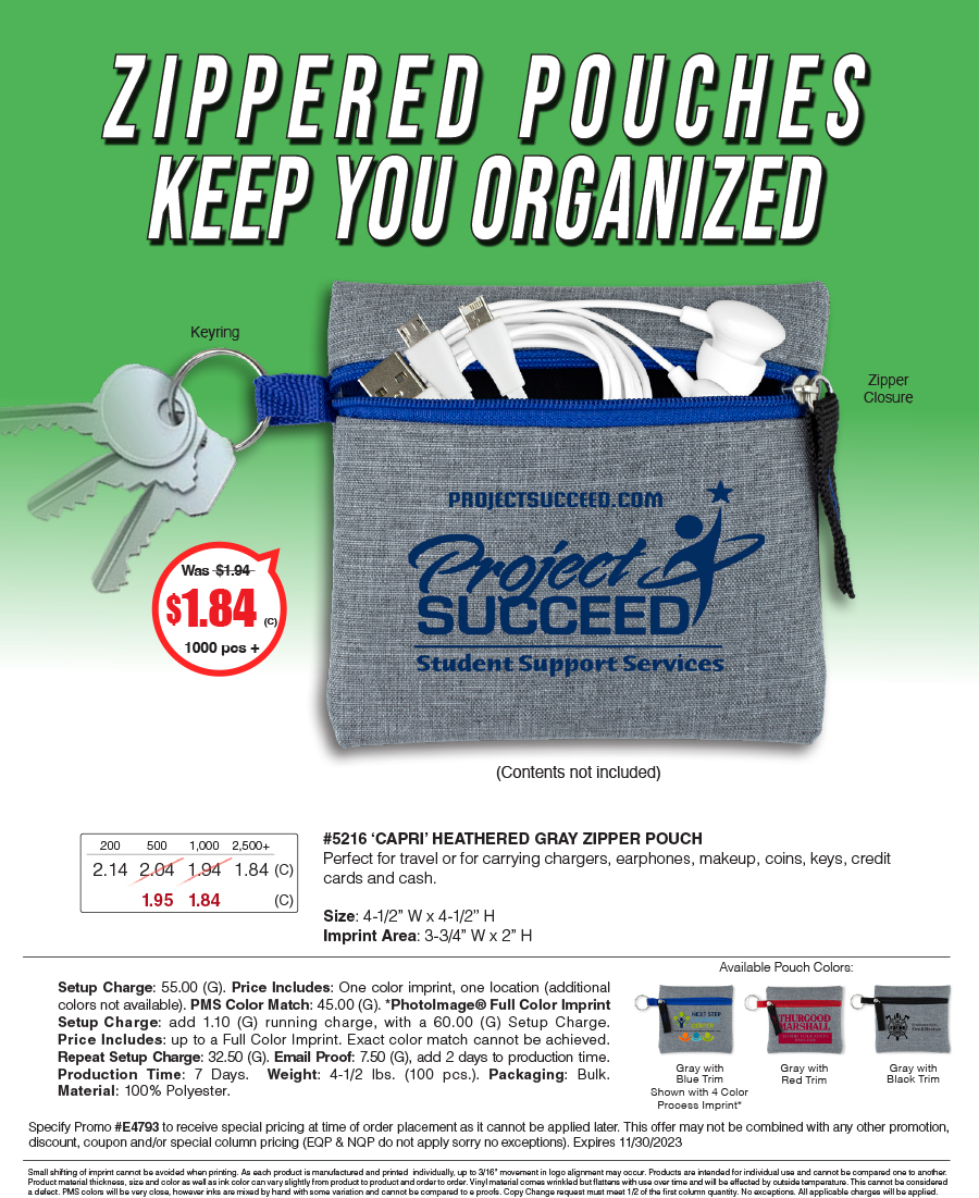 5216 CAPRI - Heathered GRAY Zipper Pouch  